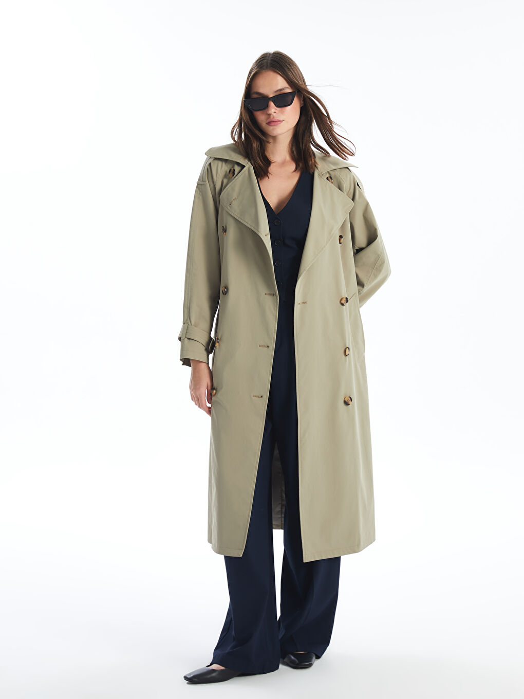 Jacket Collar Straight Long Sleeve Oversize Women's Trench Coat  -W43007Z8-YD8 - W43007Z8-YD8 - LC Waikiki