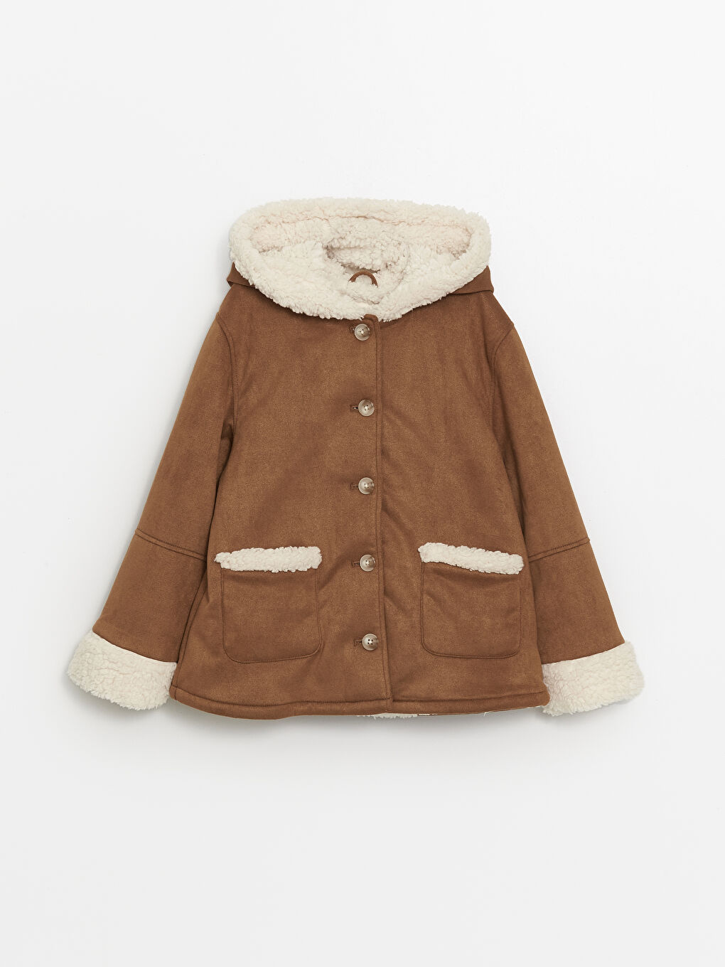 Hooded Suede Girls Coat W43028Z1 GQB W43028Z1 GQB LC Waikiki