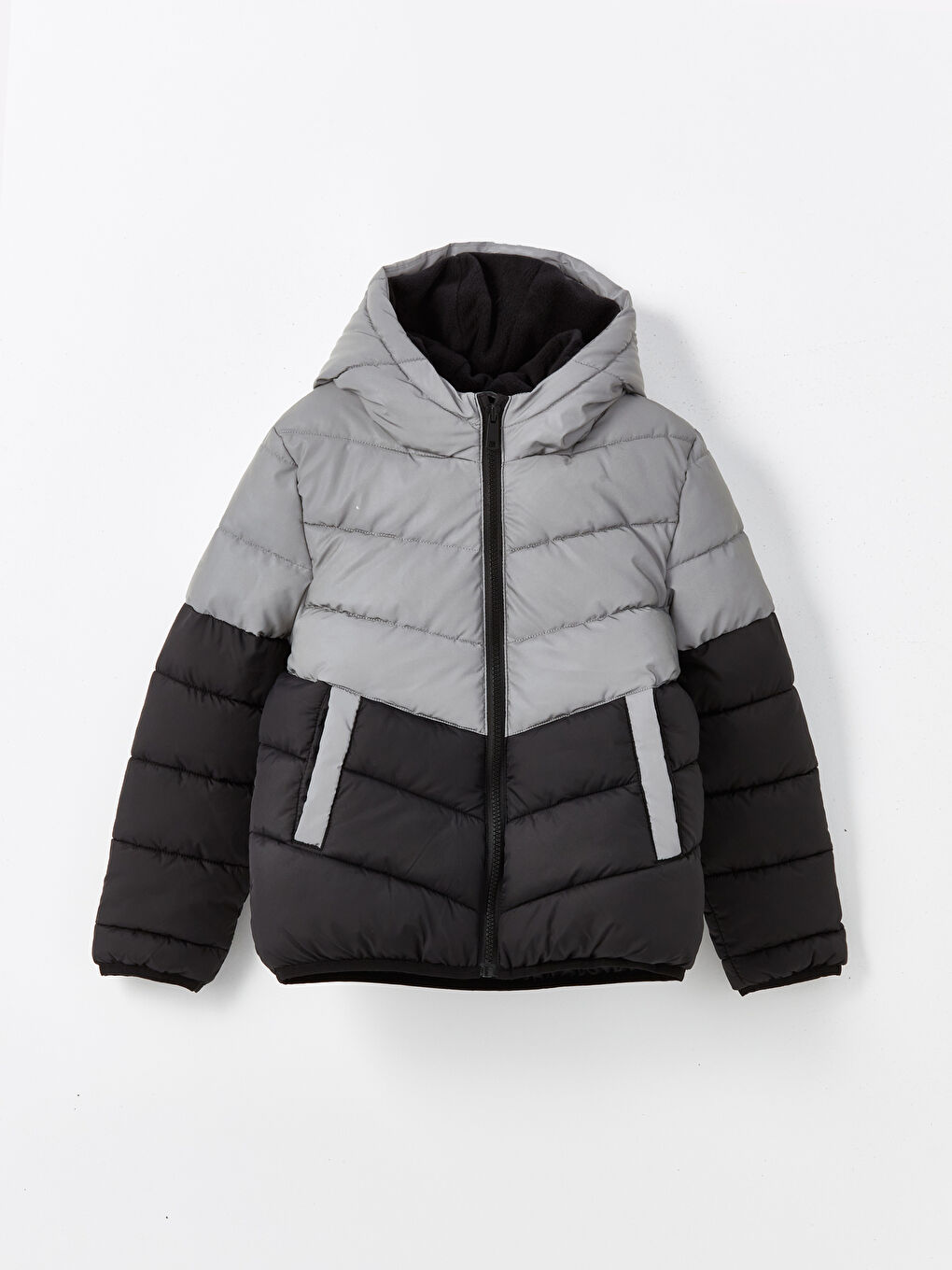 hooded reflective puffer jacket