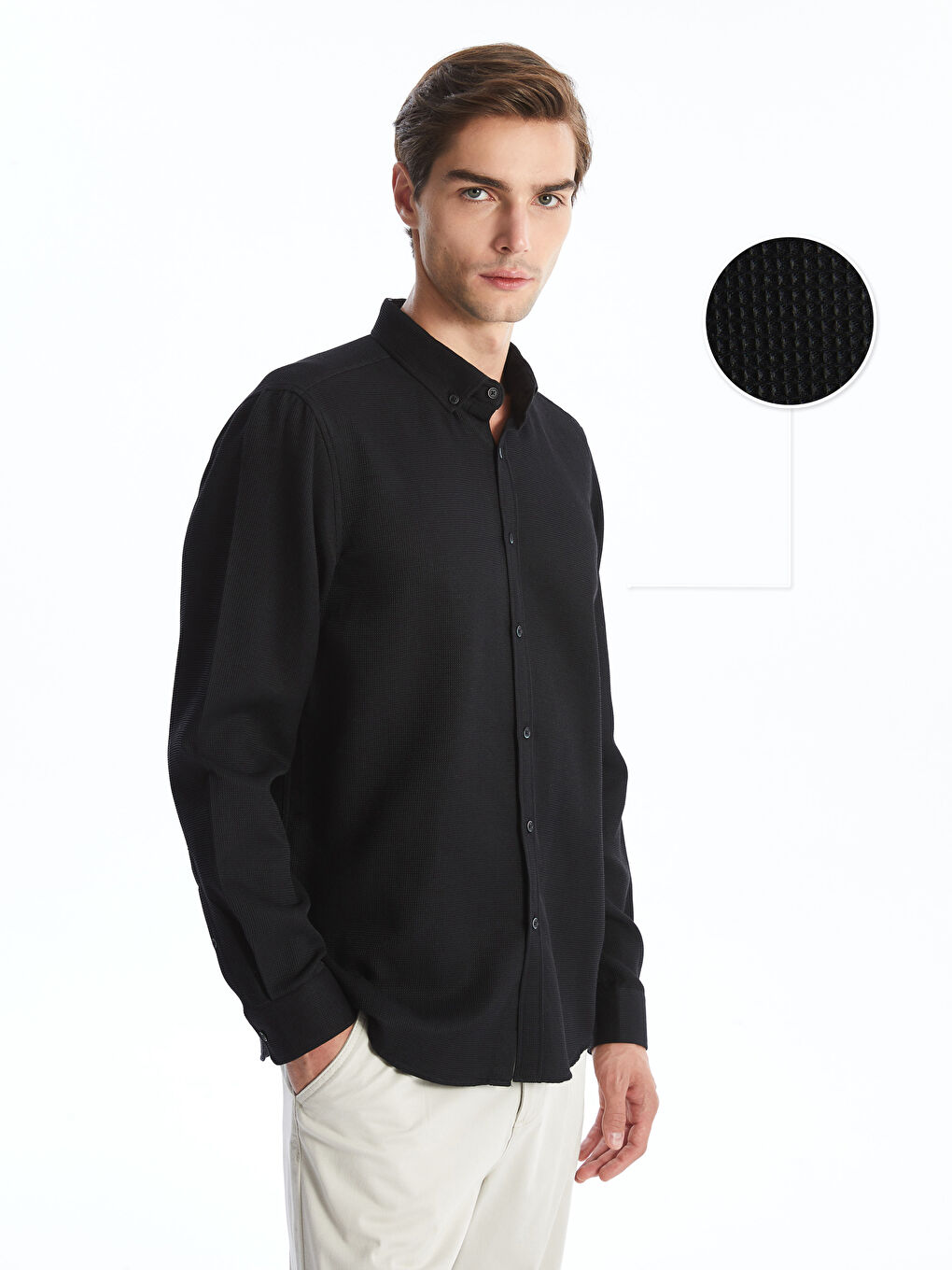 Slim Fit Long Sleeve Dobby Men's Textured Shirt -W43368Z8-CVL -  W43368Z8-CVL - LC Waikiki