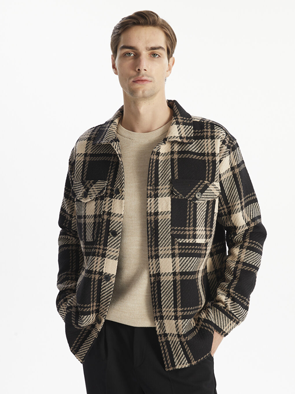 Regular Fit Long Sleeve Plaid Men's Shirt Jacket -W43378Z8-LKX -  W43378Z8-LKX - LC Waikiki