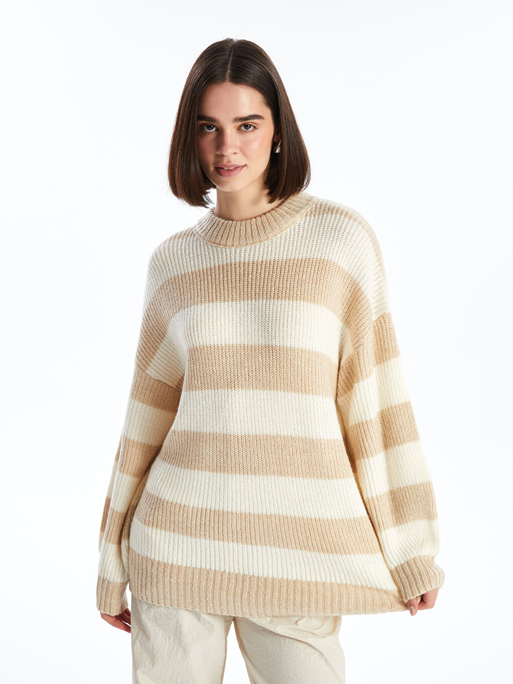 XSIDE Crew Neck Striped Long Sleeve Women's Knitwear Sweater