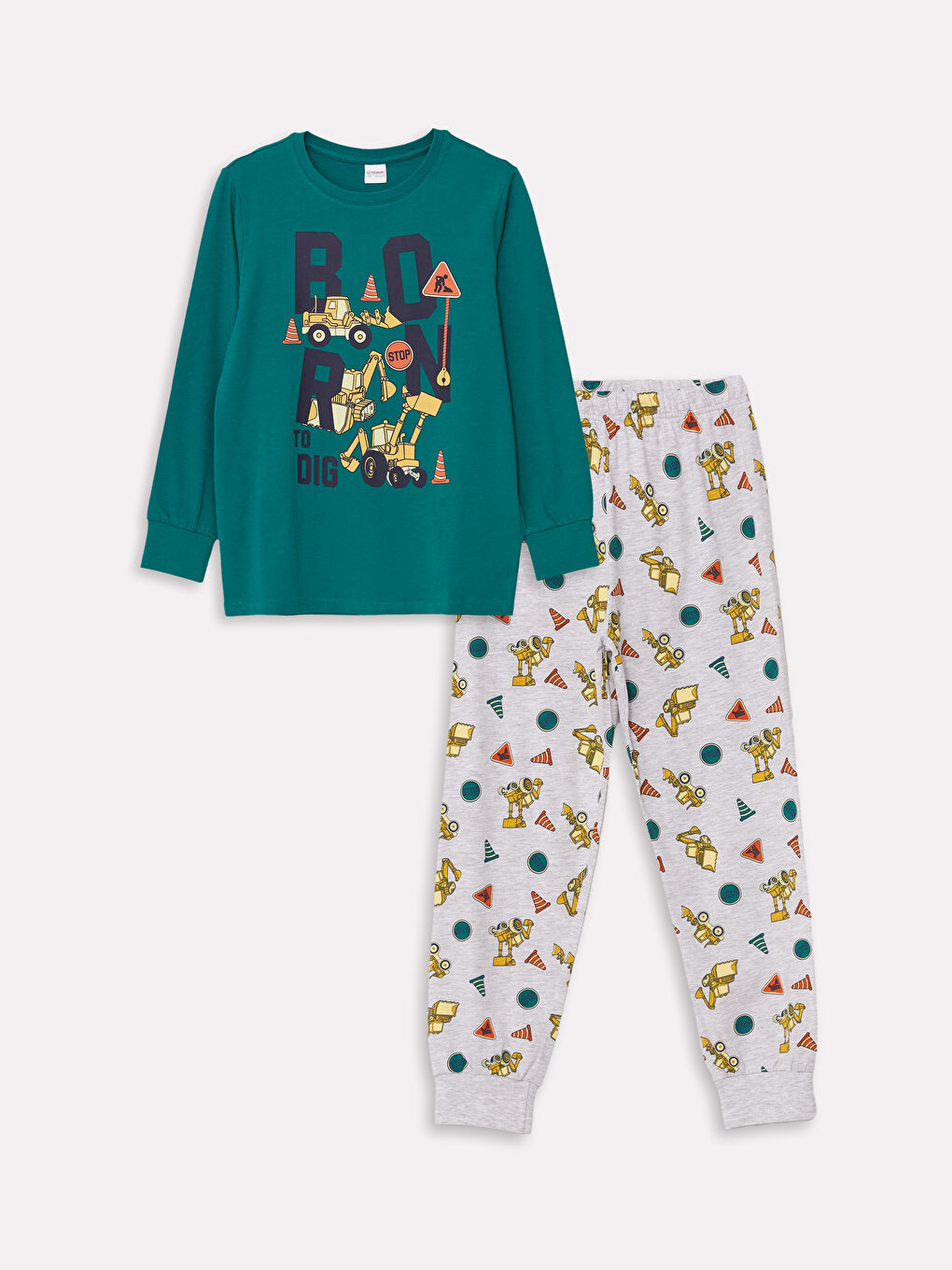 Crew Neck Printed Long Sleeve Boys' Pyjama Set -W43623Z4-H7R