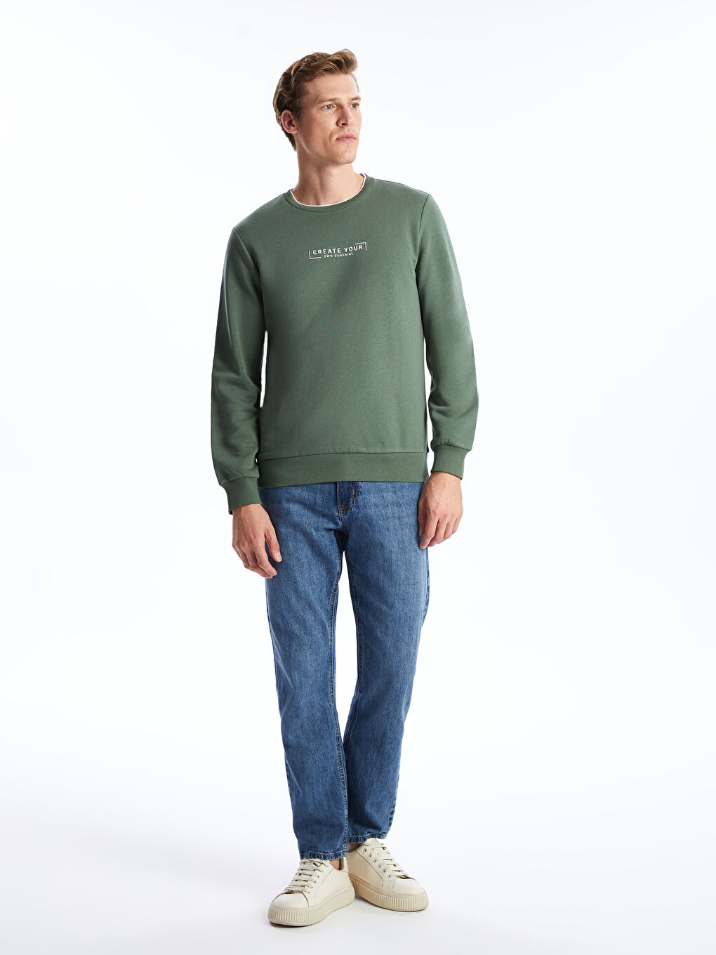 Crew Neck Printed Men's Thick Sweatshirt -W44109Z8-HBA