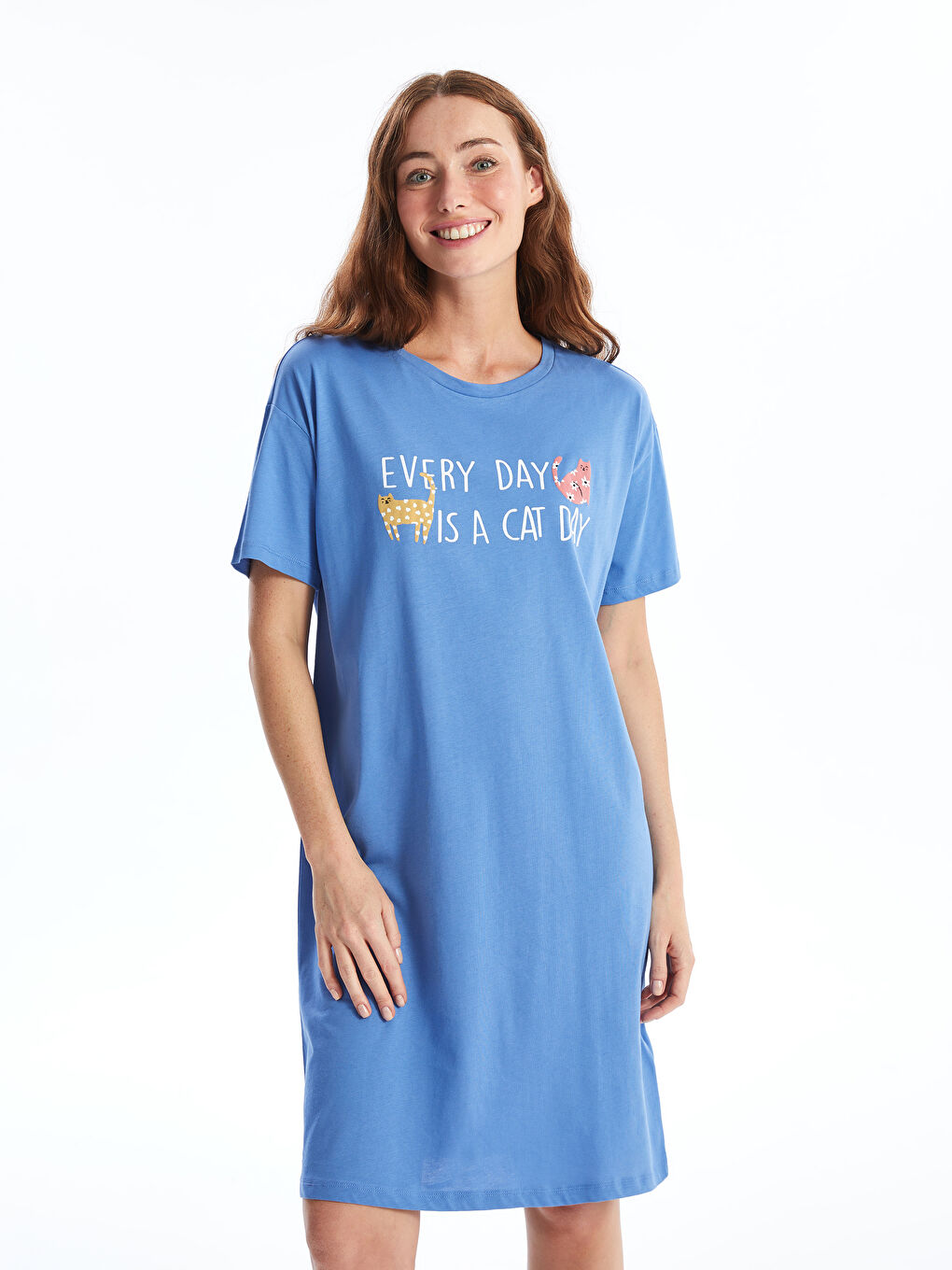 Crew Neck Printed Short Sleeve Women Nightdress -W44199Z8 Crew Neck Printed Short Sleeve Women Nightdress -W44199Z8