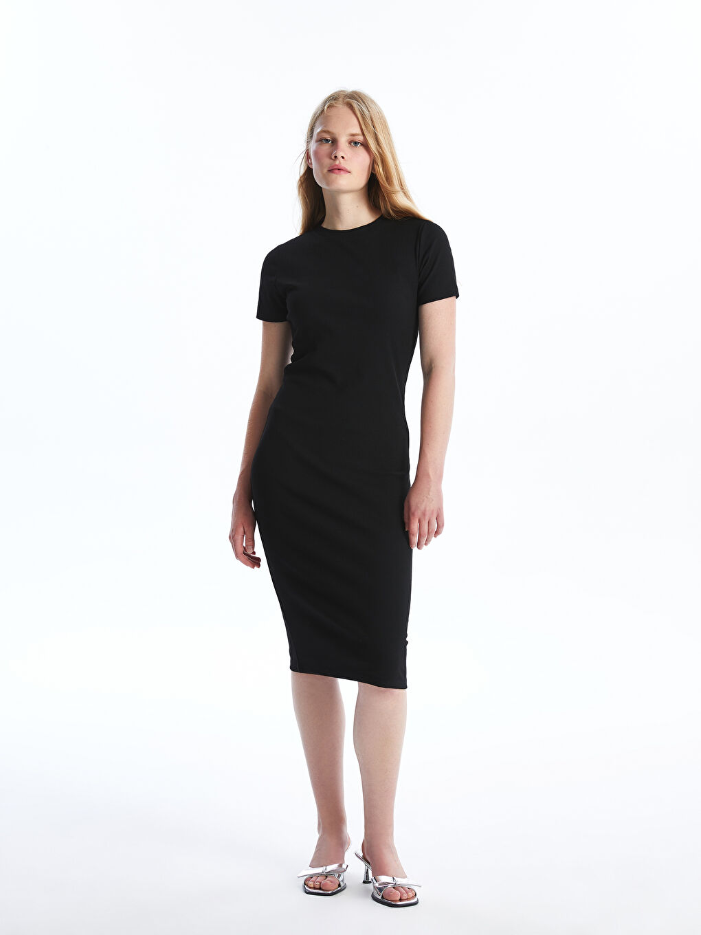 Crew Neck Straight Short Sleeve Women s Bodycon Dress W44676Z8 CVL W44676Z8 CVL LC Waikiki