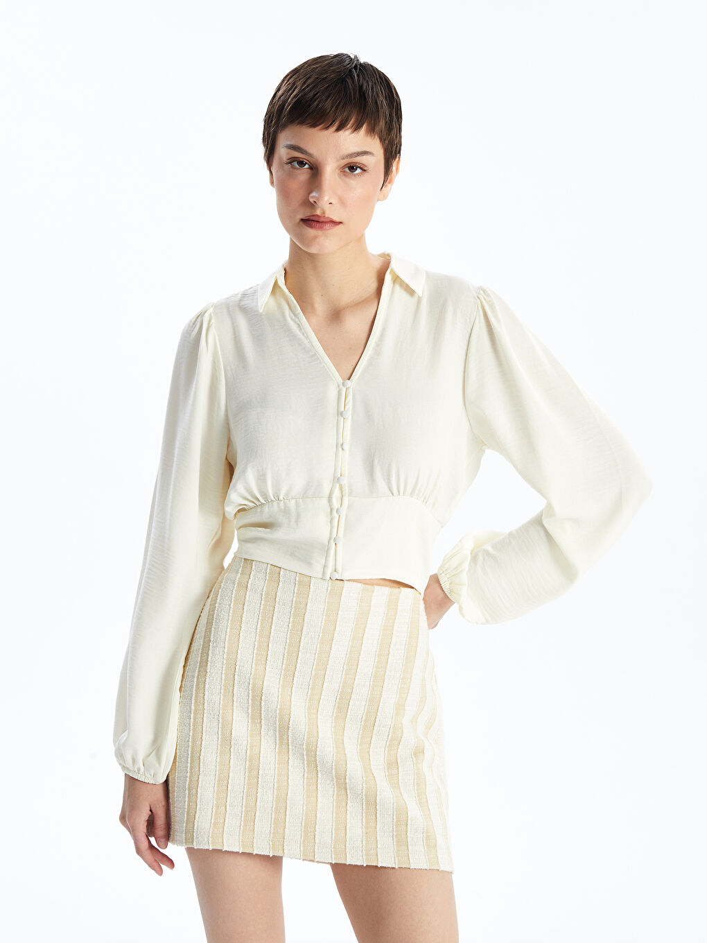 Collared shirt crop top online
