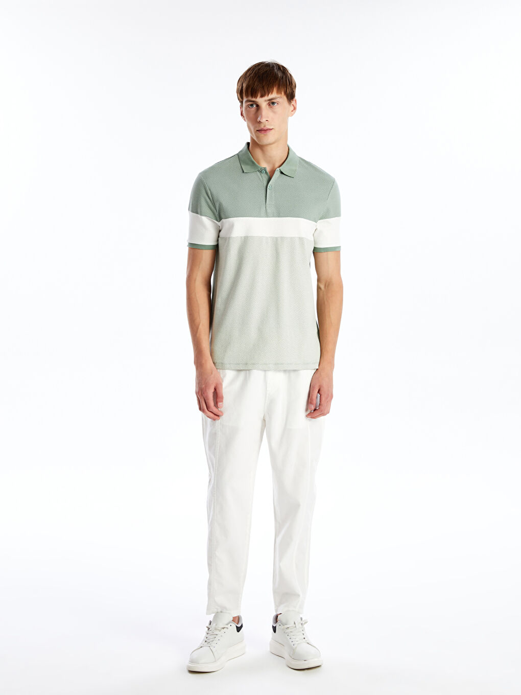 Polo Neck Short Sleeve Color Block Men's T-Shirt -W45144Z8