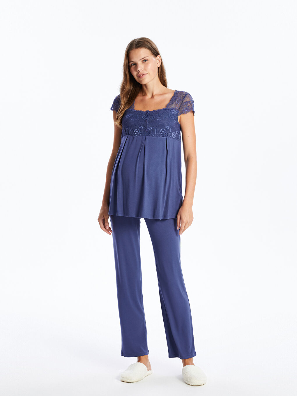 LC WAIKIKI Square Collar Lace Detailed Short Sleeve Maternity