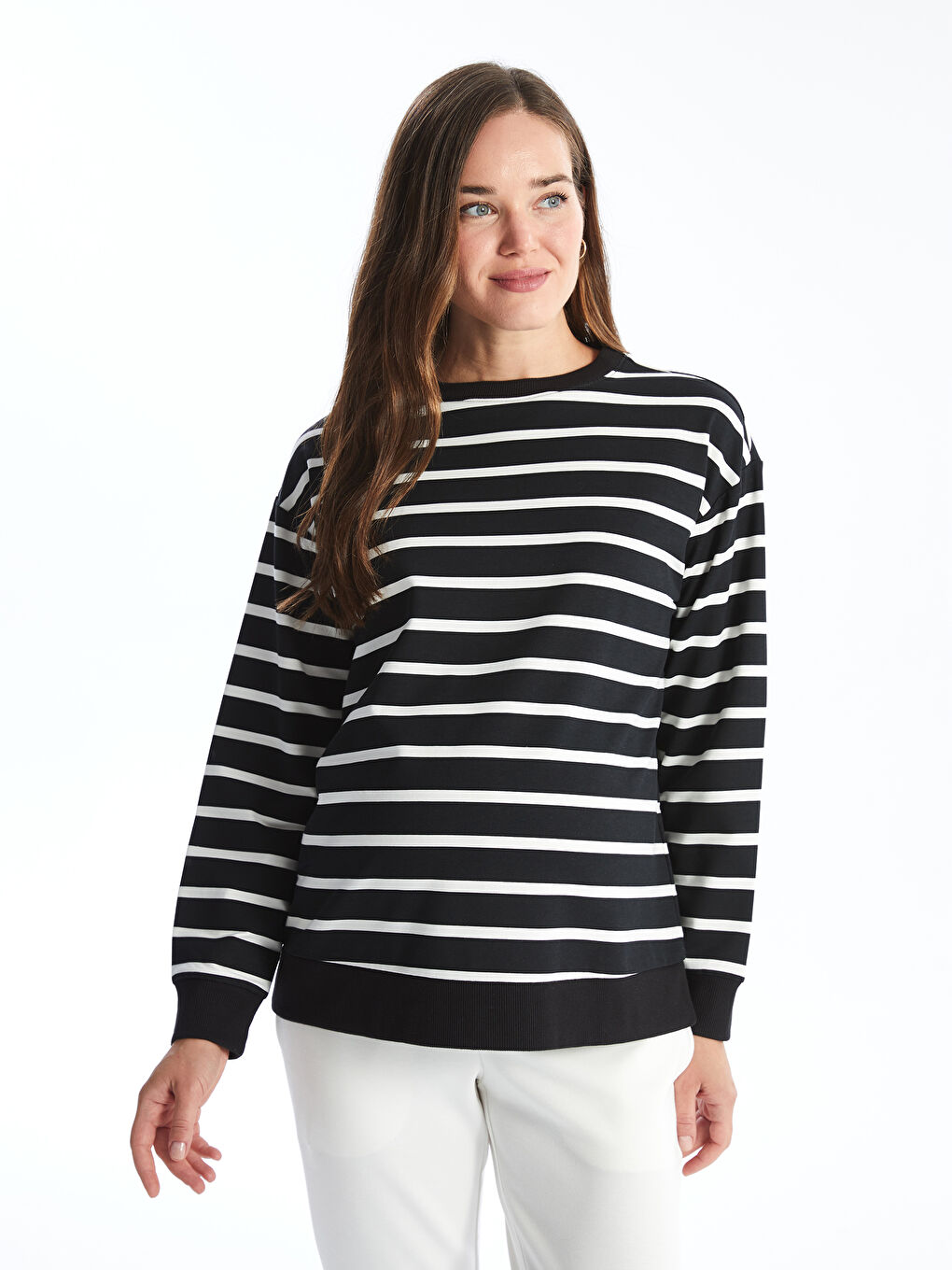 Striped crew neck sweatshirt cheap