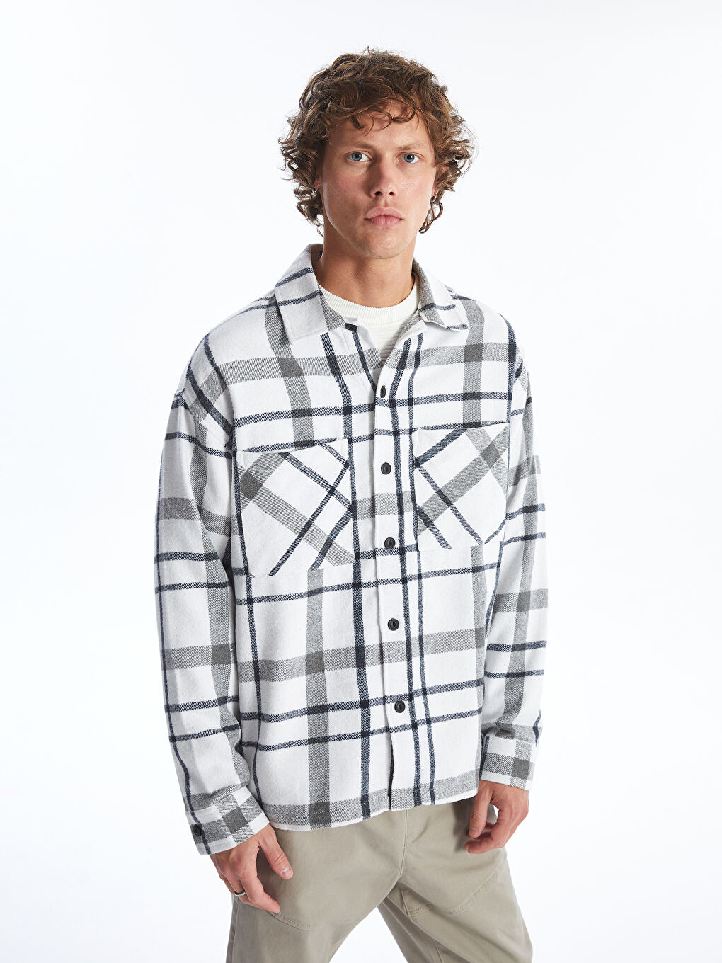 Relaxed Fit Long Sleeve Plaid Men's Lumberjack Shirt Jacket