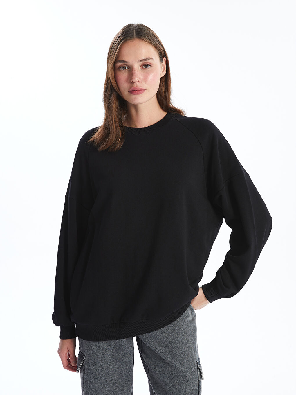 Crew Neck Plain Oversize Women s Sweatshirt W46673Z8 CVL W46673Z8 CVL LC Waikiki
