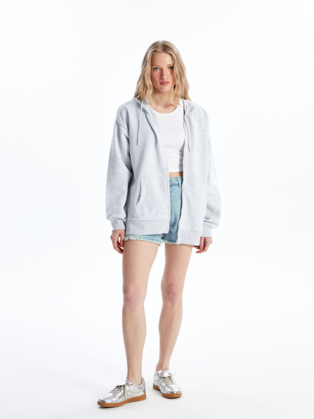 Hooded Oversize Women's Thick Zippered Sweatshirt -W46683Z8