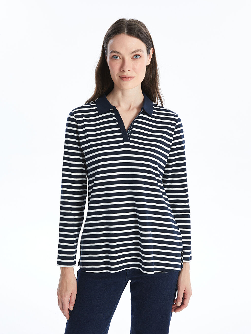 Polo Neck Striped Long Sleeve Women s T Shirt W46903Z8 LGS W46903Z8 LGS LC Waikiki