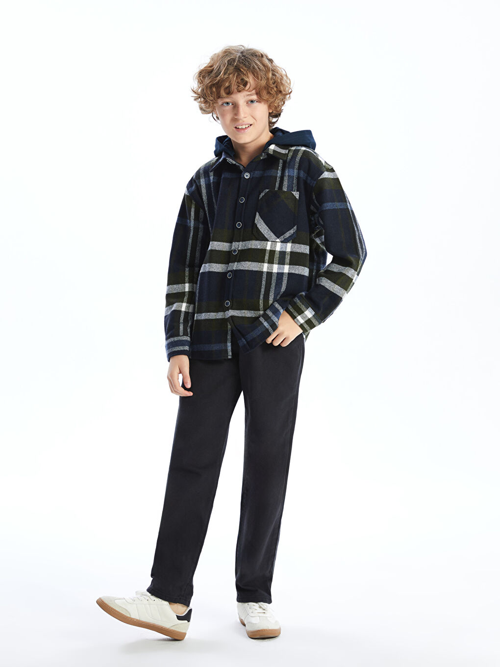 Plaid Hooded Boy Shirt Jacket -W48193Z4-LN6 - W48193Z4-LN6