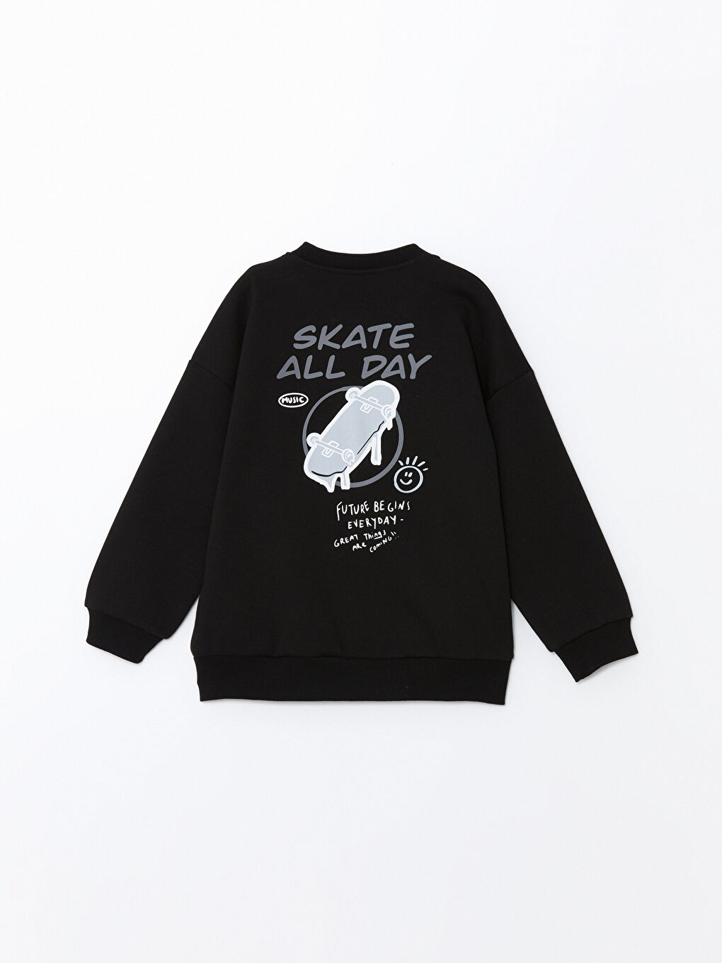 Crew Neck Long Sleeve Printed Boys' Zip-Up Sweatshirt