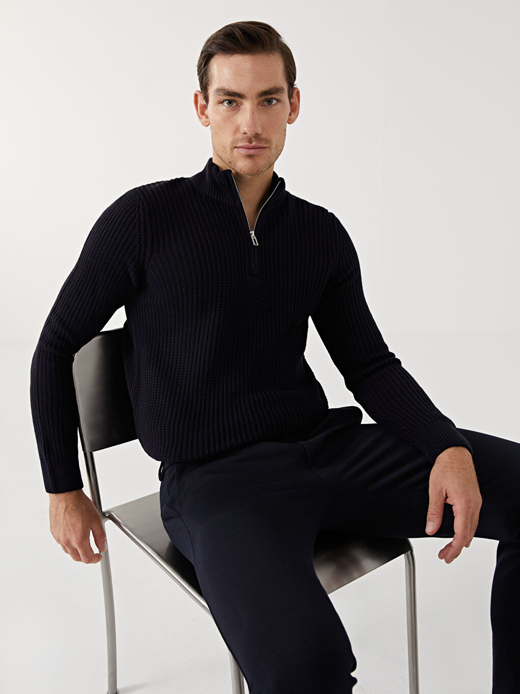 Funnel Neck Long Sleeve Men's Knitwear Sweater -W48340Z8-RFH