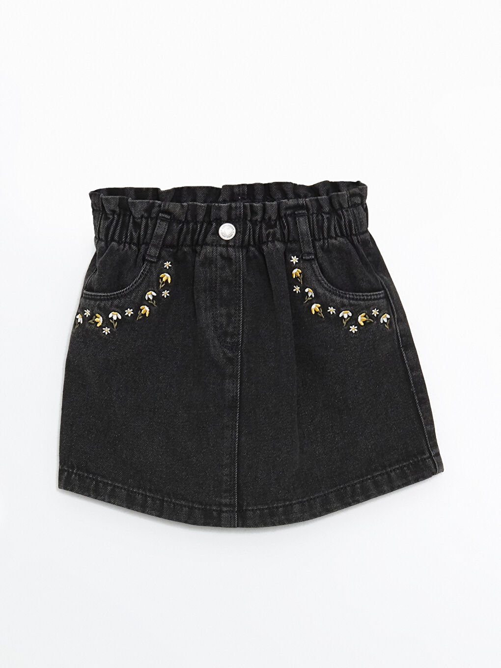 Floral Elastic Jean Skirt Elastic Waist Floral Print Panel Washed