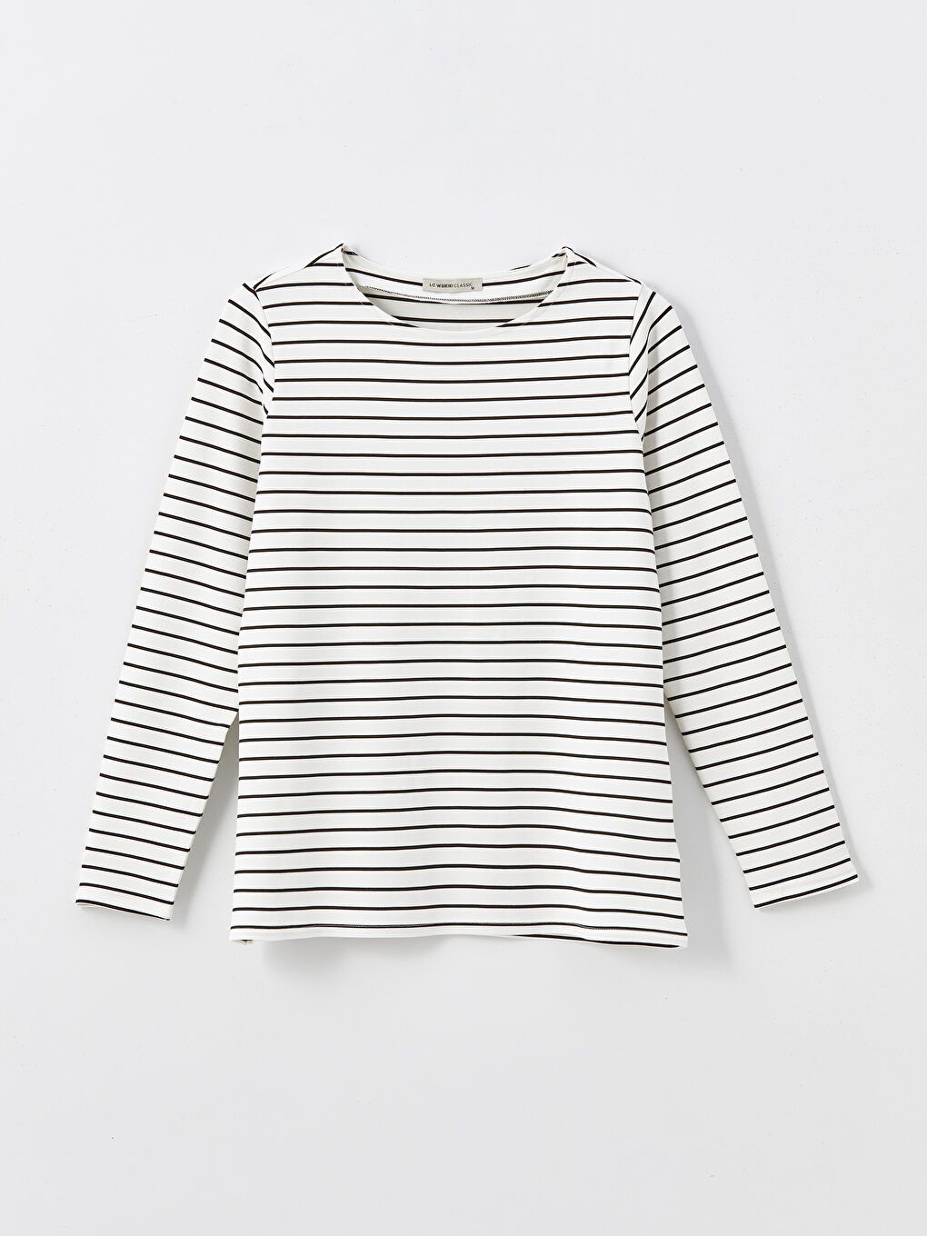 Crew Neck Striped Long Sleeve Women's T-shirt -W49305Z8-LFC