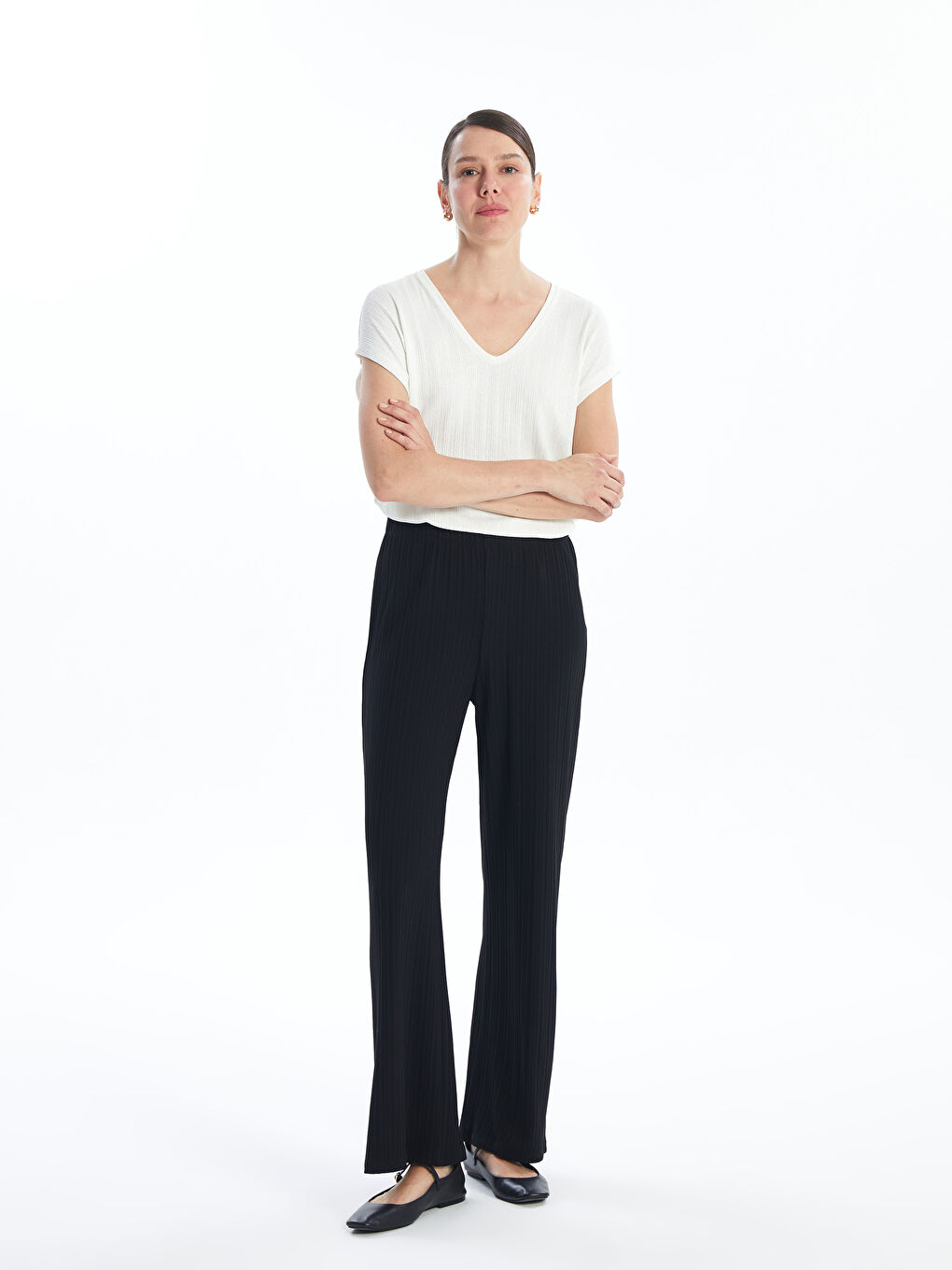 Women's Elastic Waist Regular Trousers -W49338Z8-CVL