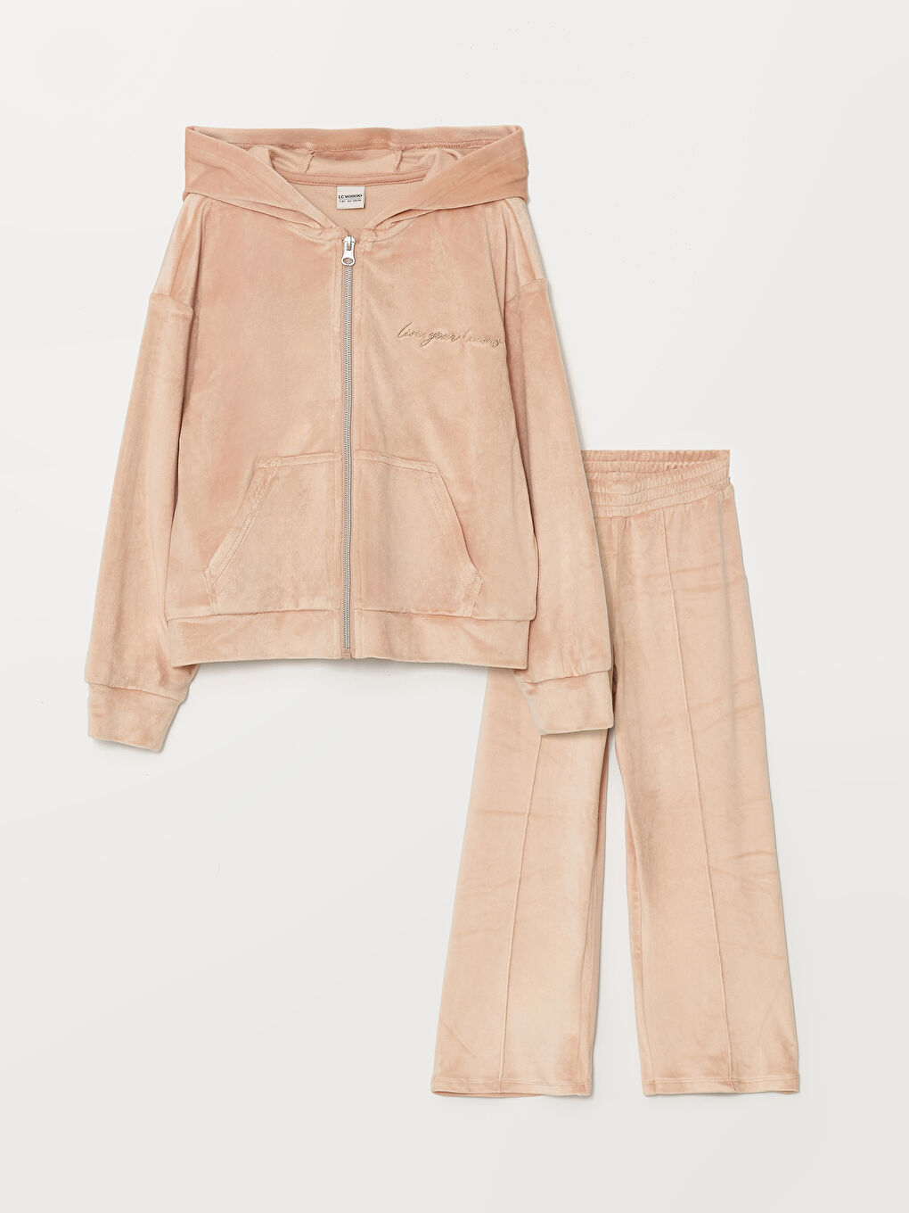 Hooded Velvet Girls Tracksuit -W49581Z4-FLU - W49581Z4-FLU - LC Waikiki