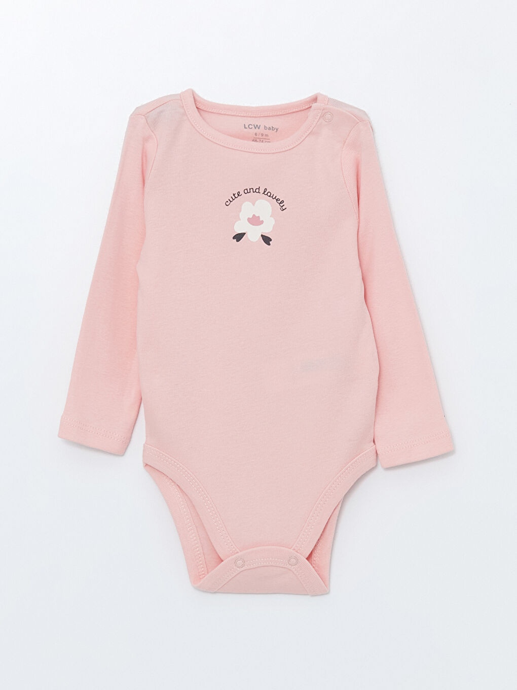 LC WAIKIKI Crew Neck Long Sleeved Baby Girl Snap Fastener Bodysuit