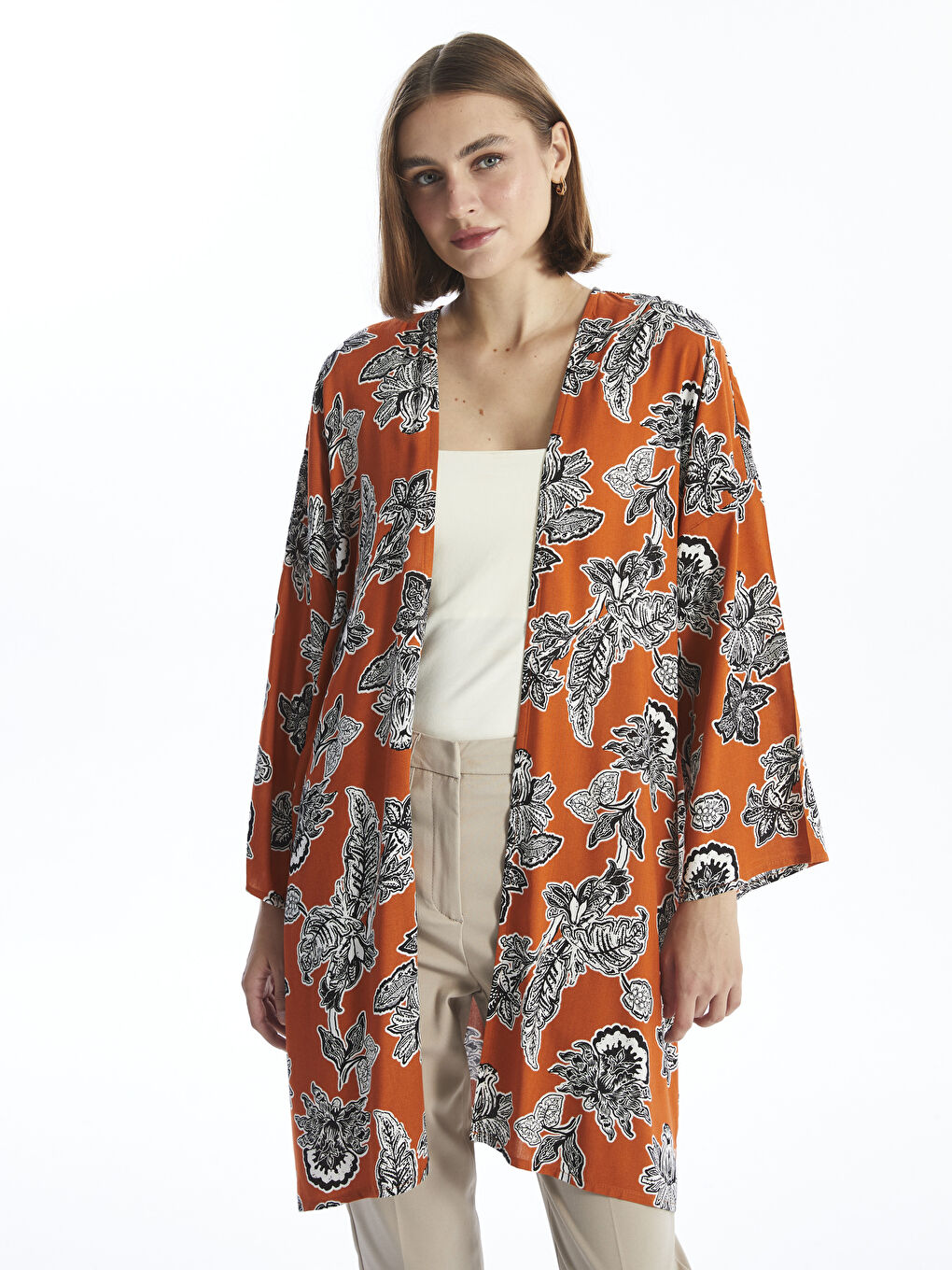 Shawl Collar Patterned Oversize Women's Kimono -W4AD97Z8-LSN
