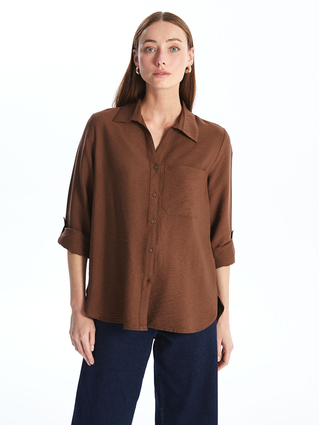 LC WAIKIKI Plain Long Sleeve Dobby Women's Shirt -W4AL95Z8