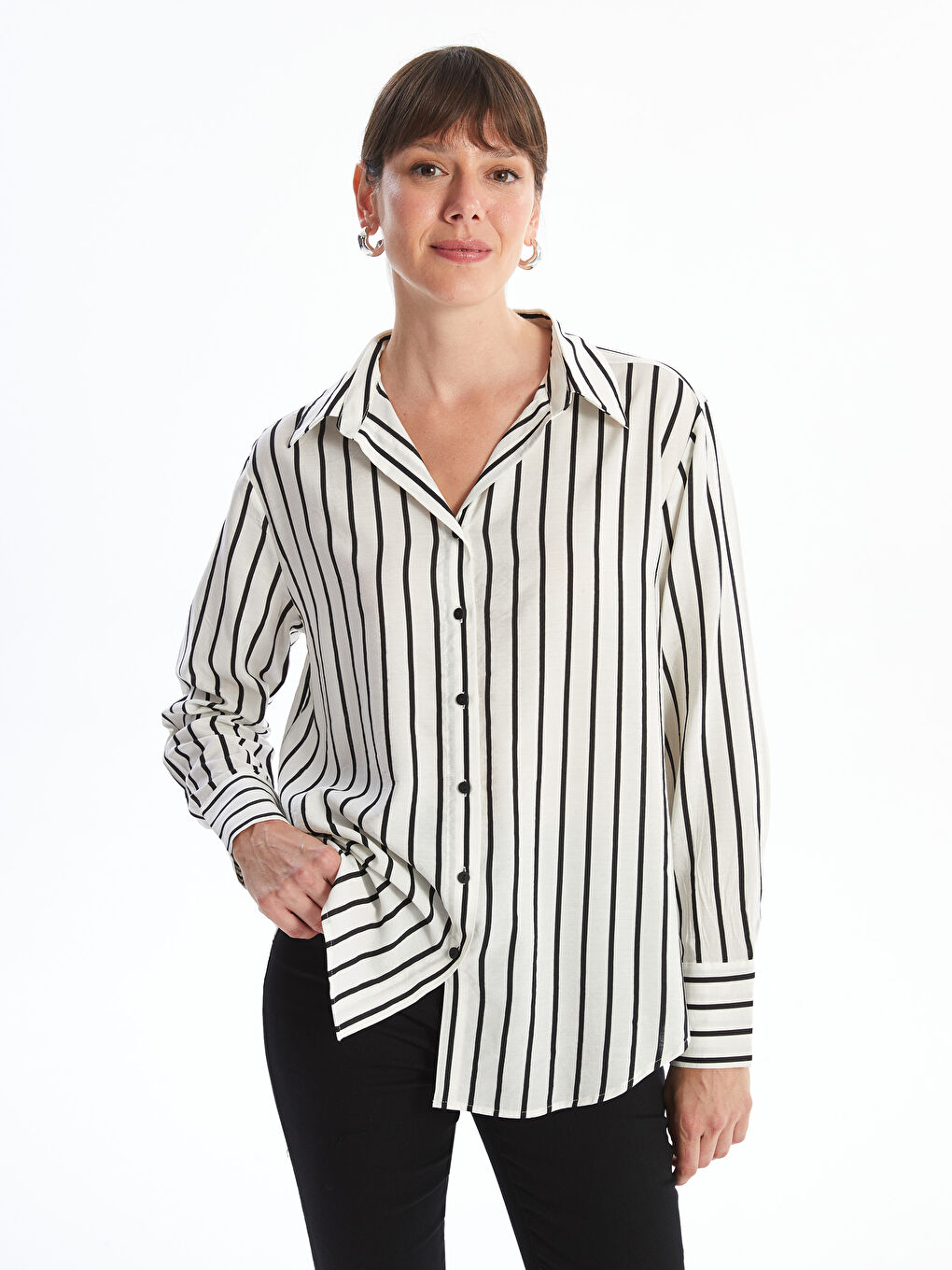Black and white striped dress shirt womens outlet