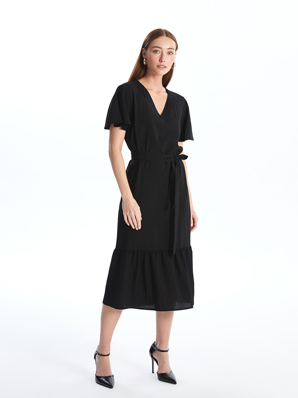 V Neck Regular Short Sleeve Women s Dress W4AR04Z8 CVL W4AR04Z8 CVL LC Waikiki