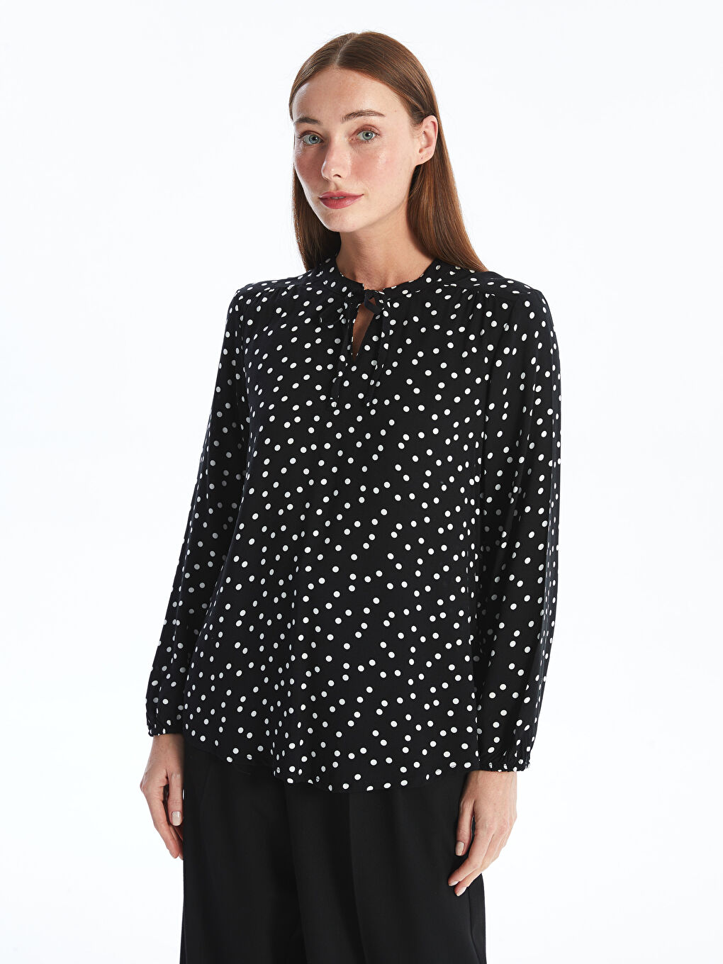 Tie Collar Polka Dot Long Sleeve Women s Blouse W4AT52Z8 LRA W4AT52Z8 LRA LC Waikiki