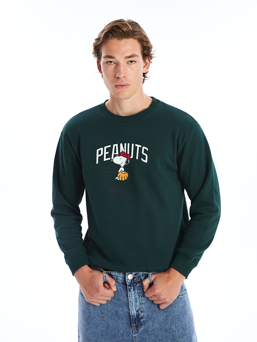 Crew Neck Long Sleeve Snoopy Printed Men s Thick Sweatshirt W4BB97Z8 YED W4BB97Z8 YED LC Waikiki