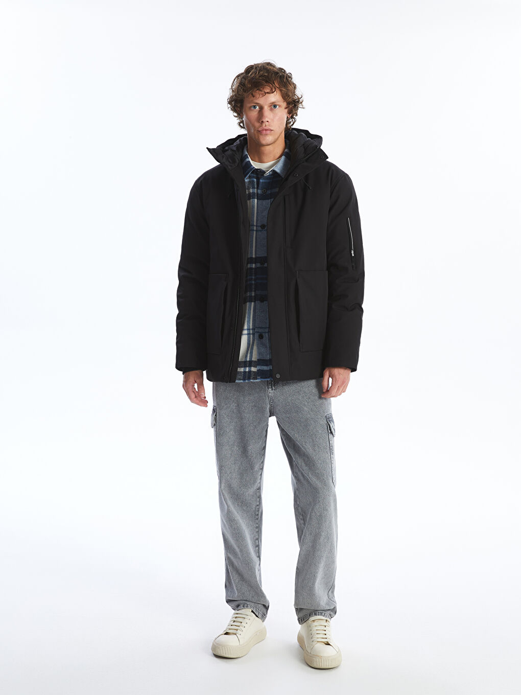 Standard Fit Hooded Men's Coat -W4BD68Z8-CVL - W4BD68Z8-CVL
