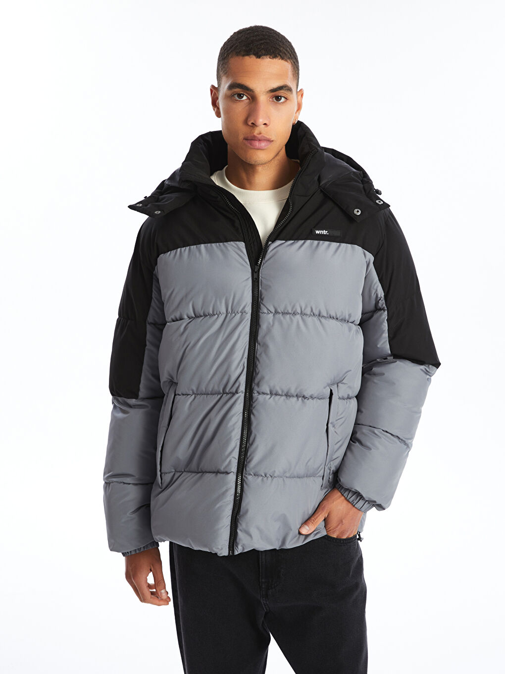Standard Pattern Hooded Color Block Men's Inflatable Coat -W4BD75Z8-QJ1 -  W4BD75Z8-QJ1 - LC Waikiki