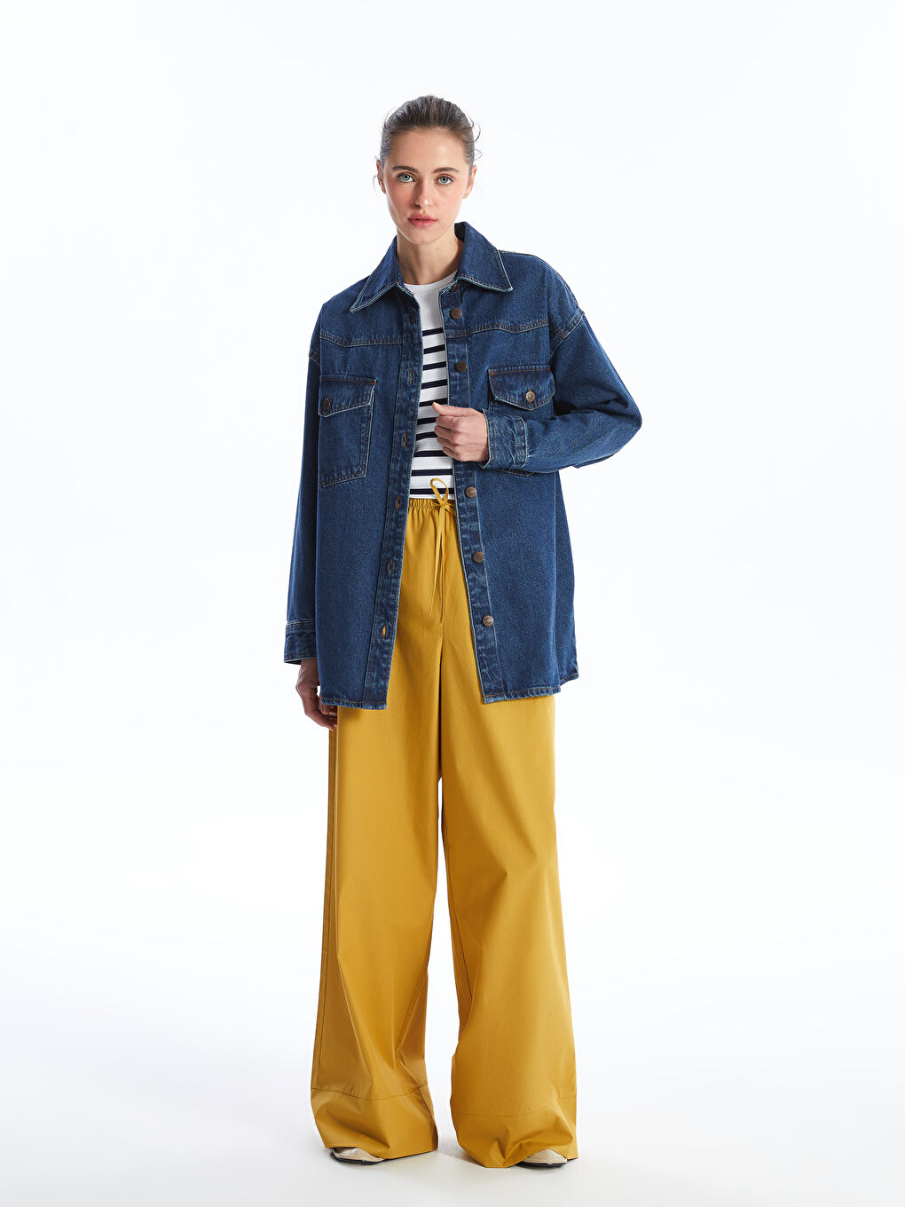 Shirt Collar Straight Long Sleeve Oversize Women's Jean