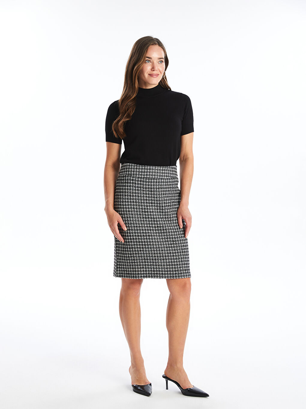 Plaid Women's Tweed Skirt with Waist Zipper -W4BM38Z8-MHS