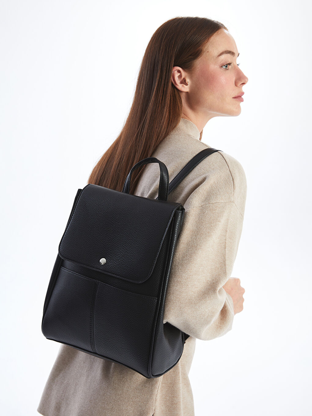 Leather look backpack women's online