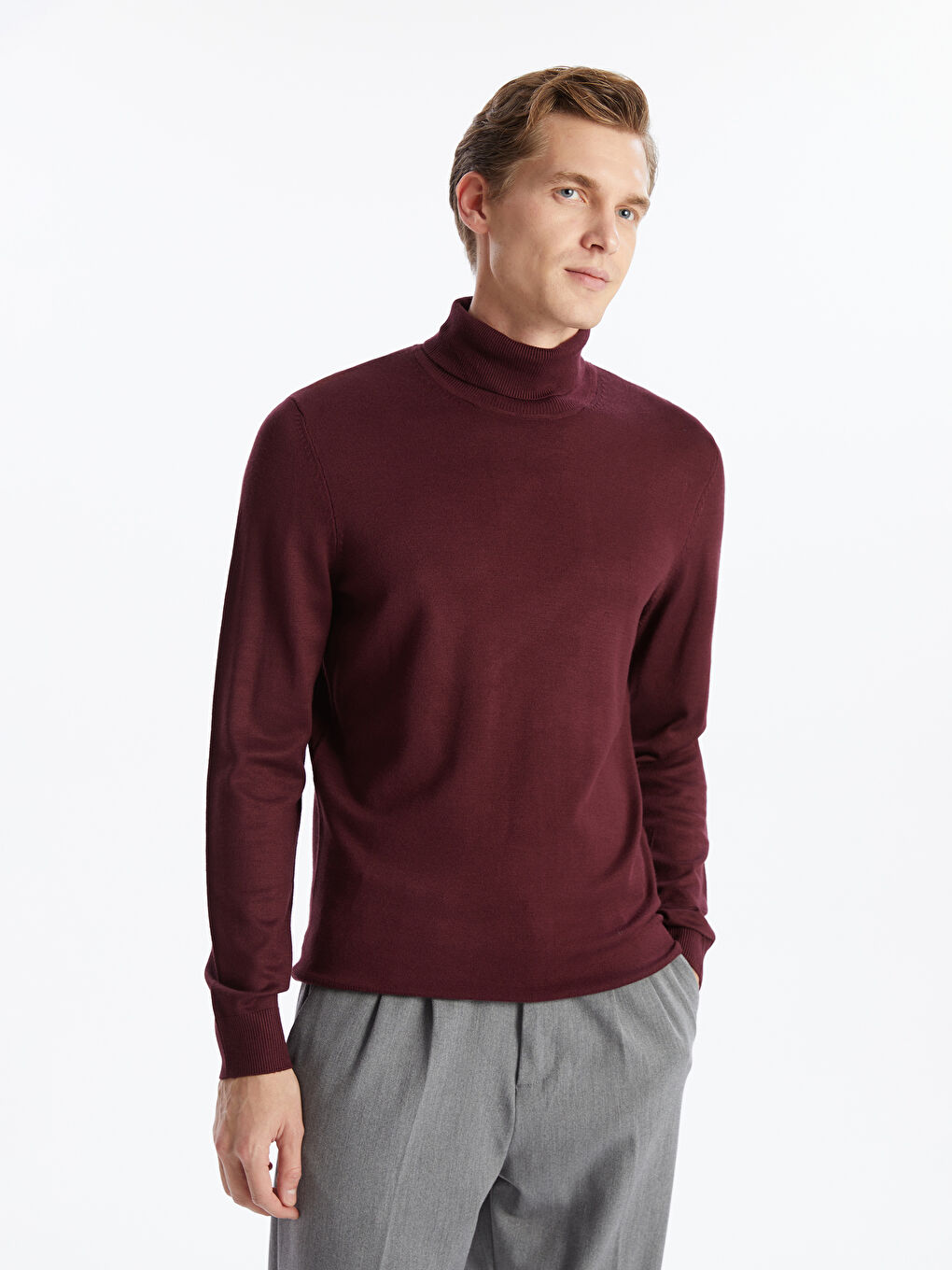 Rollkragenpullover Damen Pullover Bordeaux Strickpullover Pullover