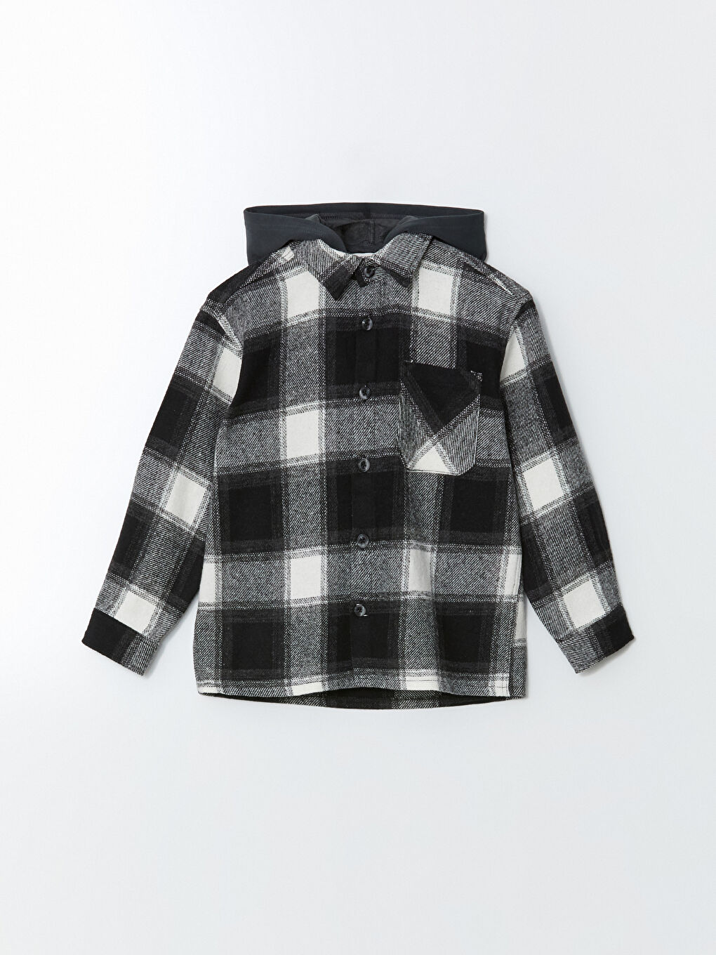 H&m Check Overshirt With Faux Shearling Black And White Check
