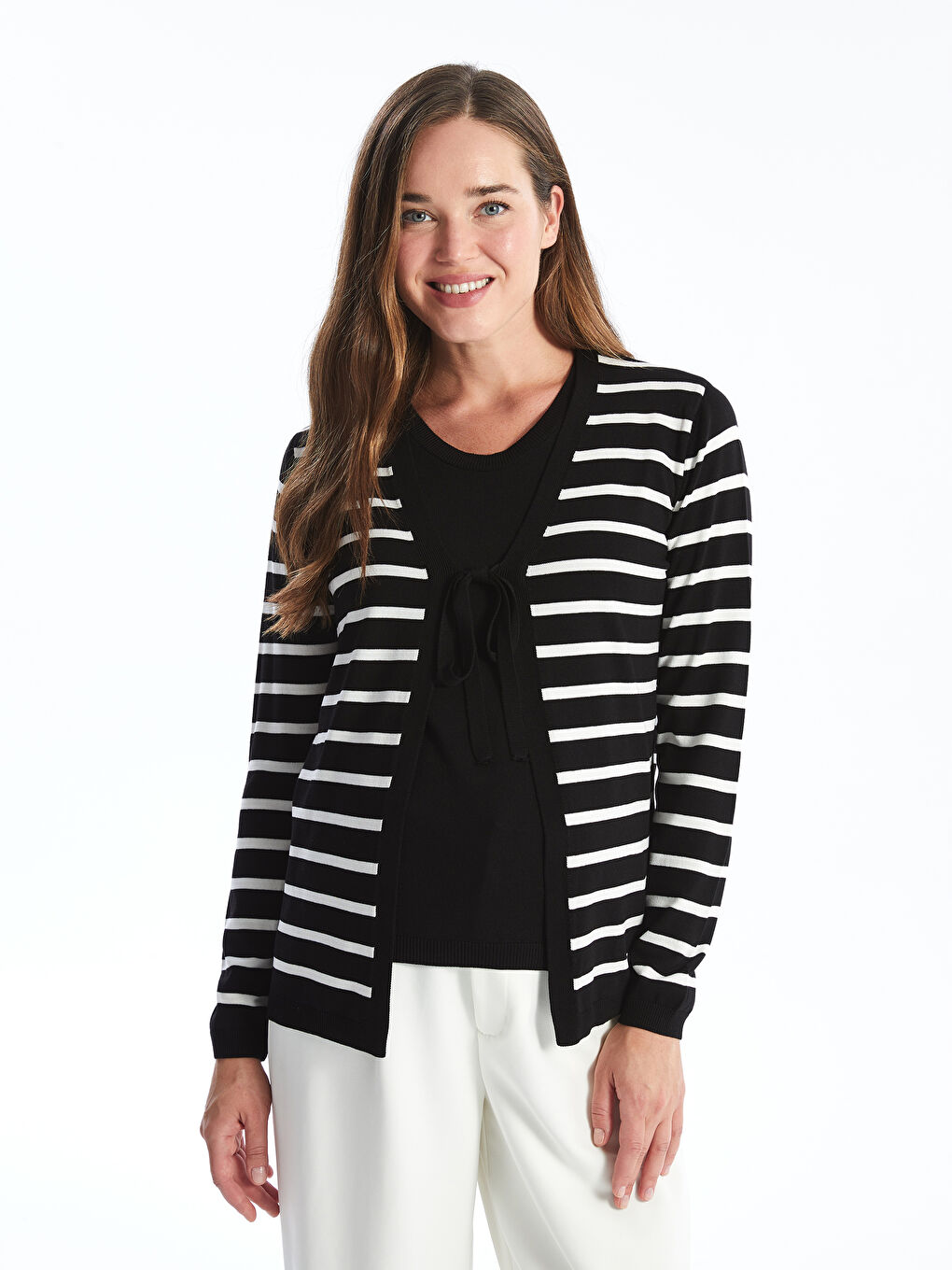 Striped Long-Sleeved Knit Cardigan Striped Long-Sleeved Knit Cardigan
