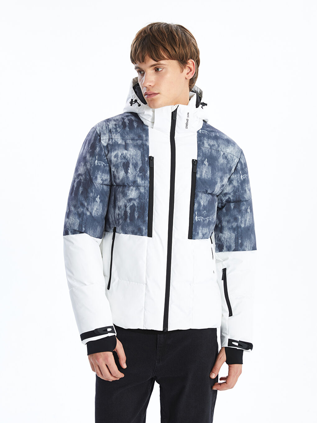 Standard Pattern Hooded Men's Ski Jacket -W4DE07Z8-FFB