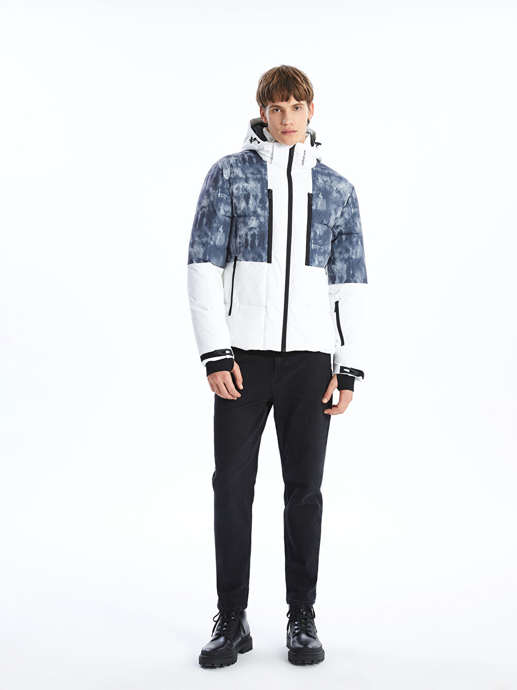Standard Pattern Hooded Men's Ski Jacket -W4DE07Z8-FFB