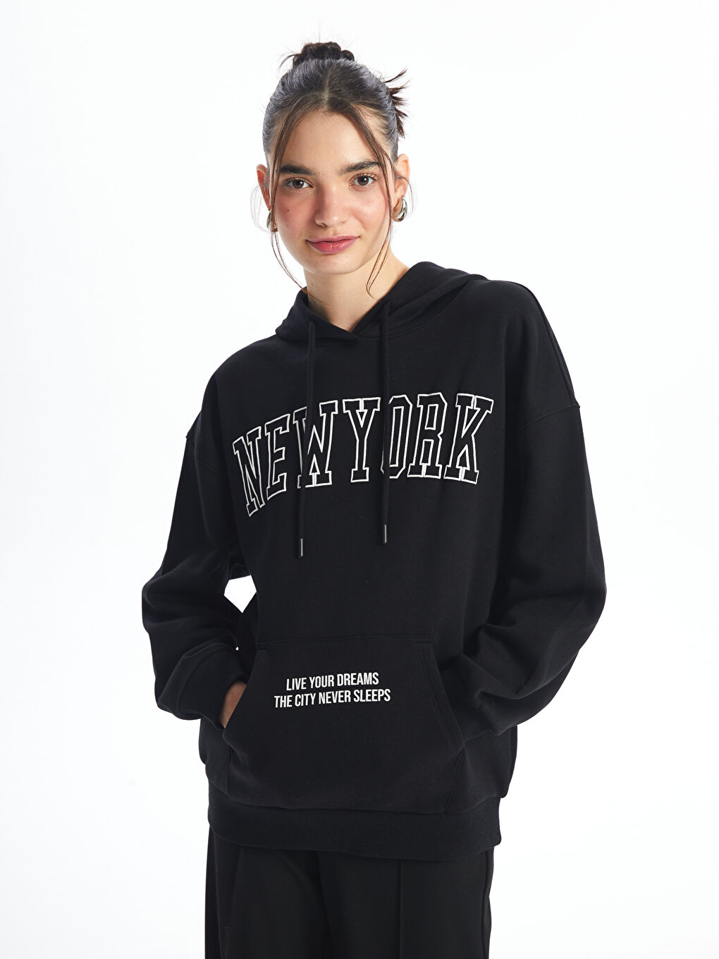 Sweatshirt à capuche NOIR Femme -W4DE24Z8-CVL - W4DE24Z8-CVL - LC Waikiki