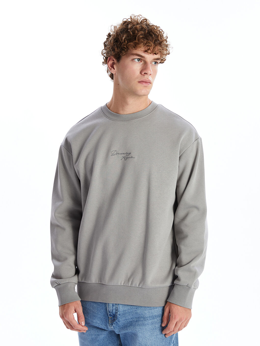 Crew Neck Long Sleeve Men's Thick Sweatshirt -W4DK37Z8-YBQ - W4DK37Z8-YBQ -  LC Waikiki