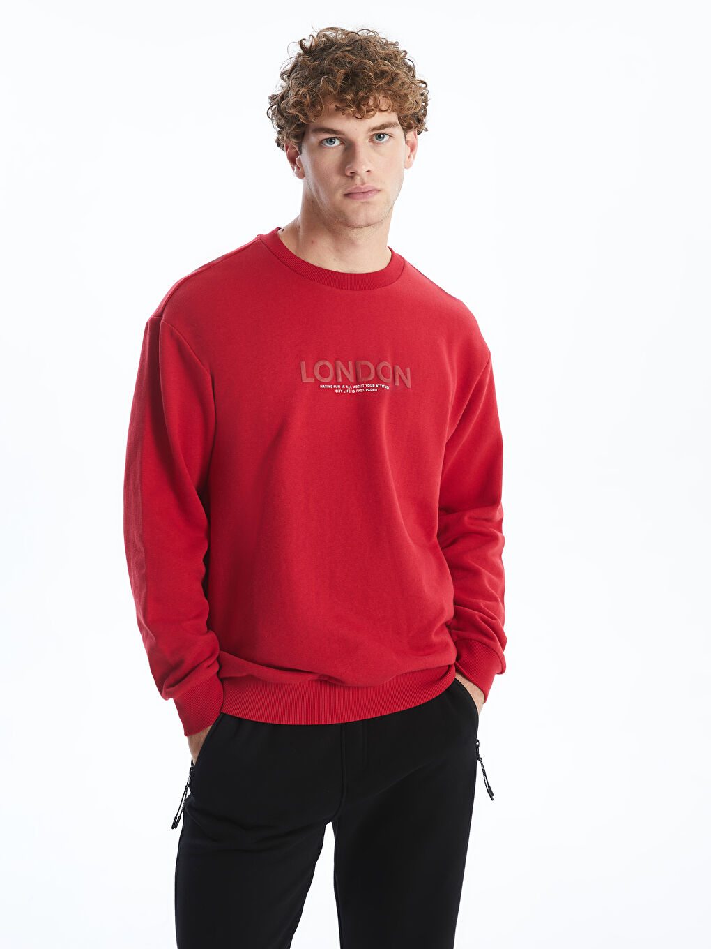 Crew Neck Long Sleeve Printed Men's Thick Sweatshirt -W4DQ72Z8-MGR -  W4DQ72Z8-MGR - LC Waikiki