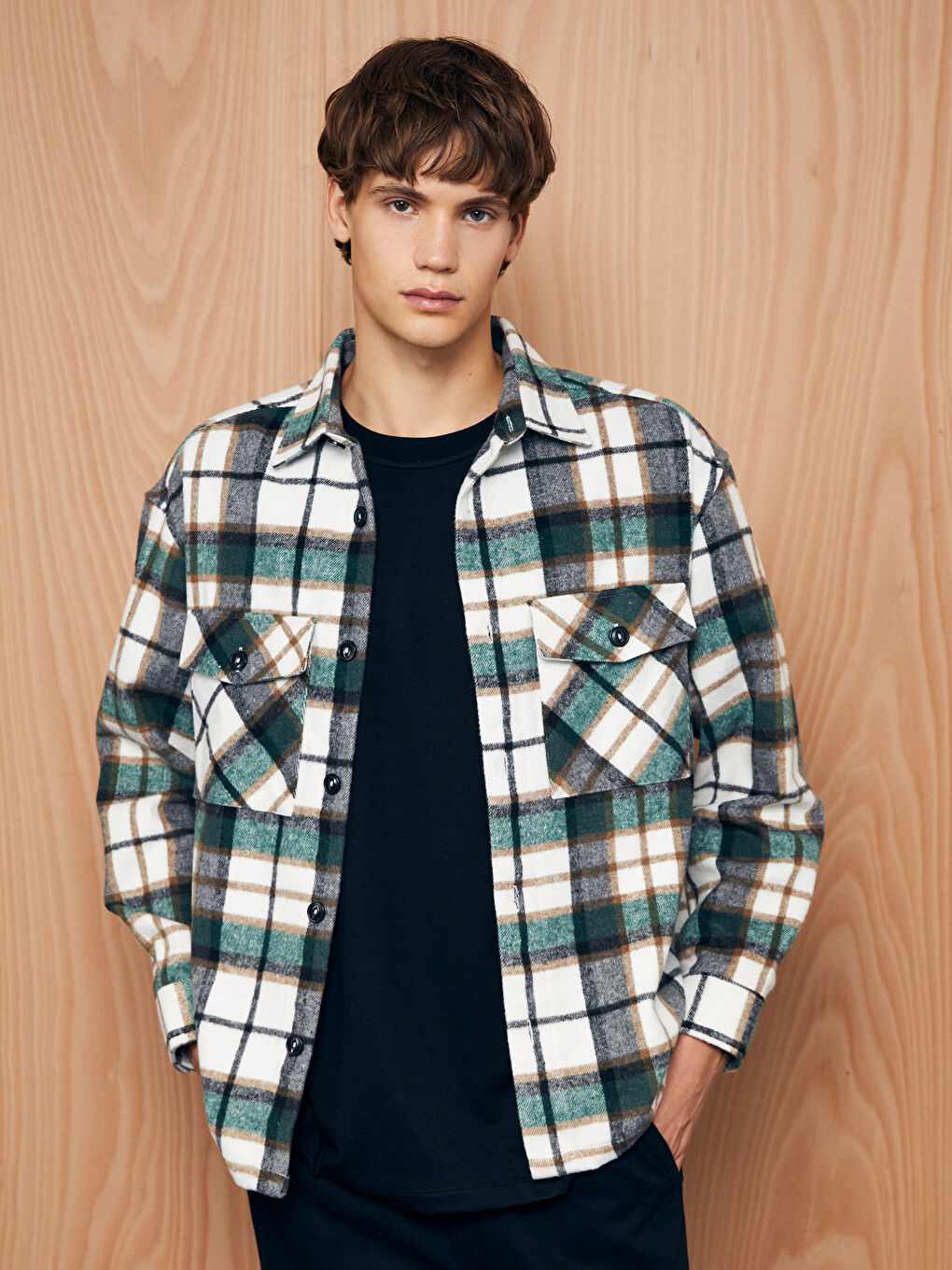 Relaxed Fit Long Sleeve Plaid Men's Lumberjack Shirt Jacket