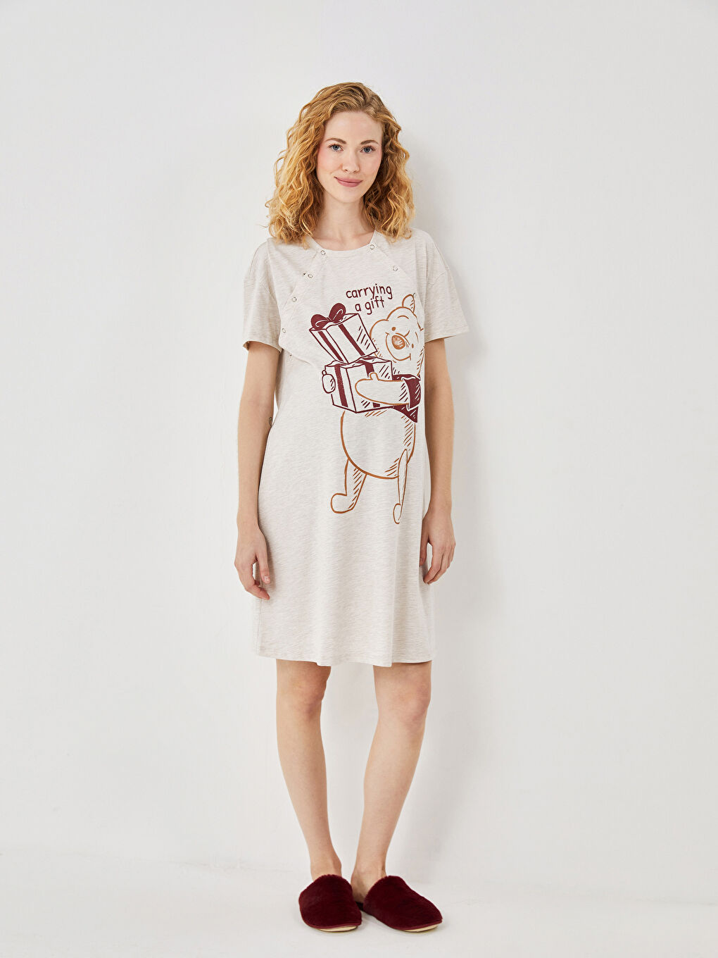 LC WAIKIKI Crew Neck Winnie the Pooh Printed Maternity Nightdress