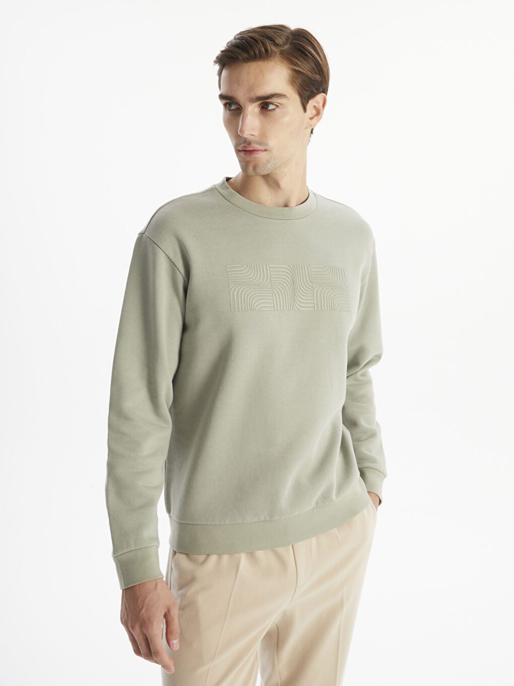 Crew Neck Long Sleeve Printed Men s Thick Sweatshirt W4EP73Z8 SY9 W4EP73Z8 SY9 LC Waikiki