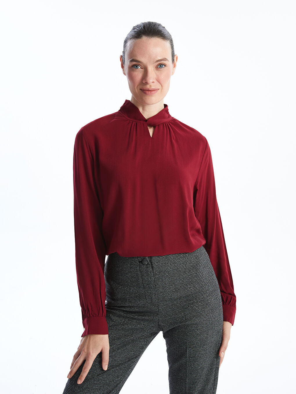 Stand Collar Women's Blouse -W4FE89Z8-HMS - W4FE89Z8-HMS Stand Collar Women's Blouse -W4FE89Z8-HMS - W4FE89Z8-HMS