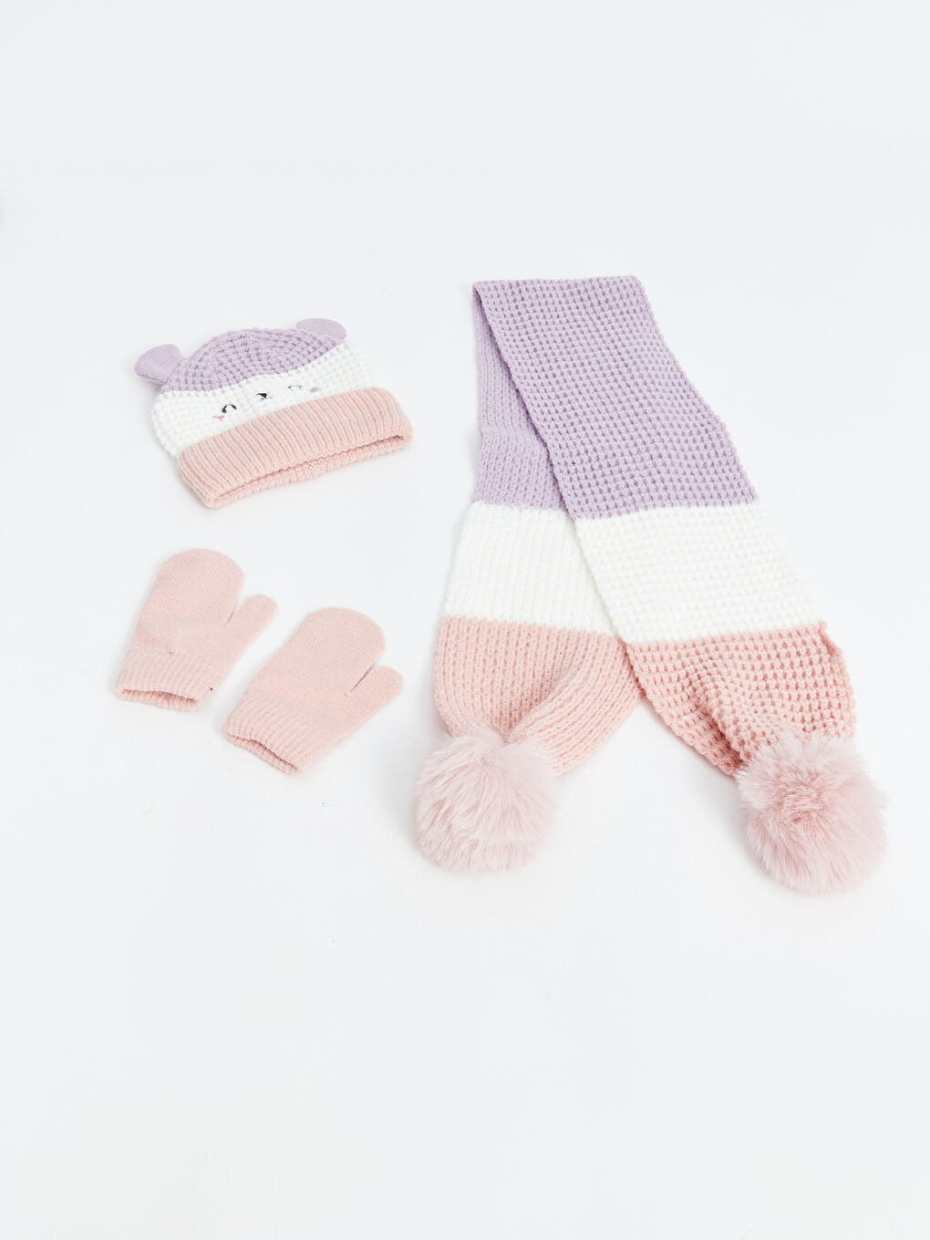 LC WAIKIKI Pom-Pom Baby Girls' Scarf, Beanie, and Glove Set